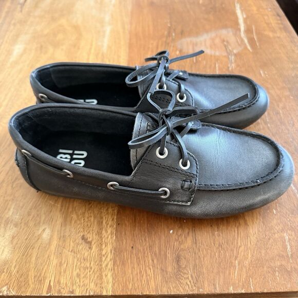Bibi Lou Anthropologie Boat Shoes Sz EU 37 US 6-6.5 Black Leather Lace Up - Picture 4 of 10
